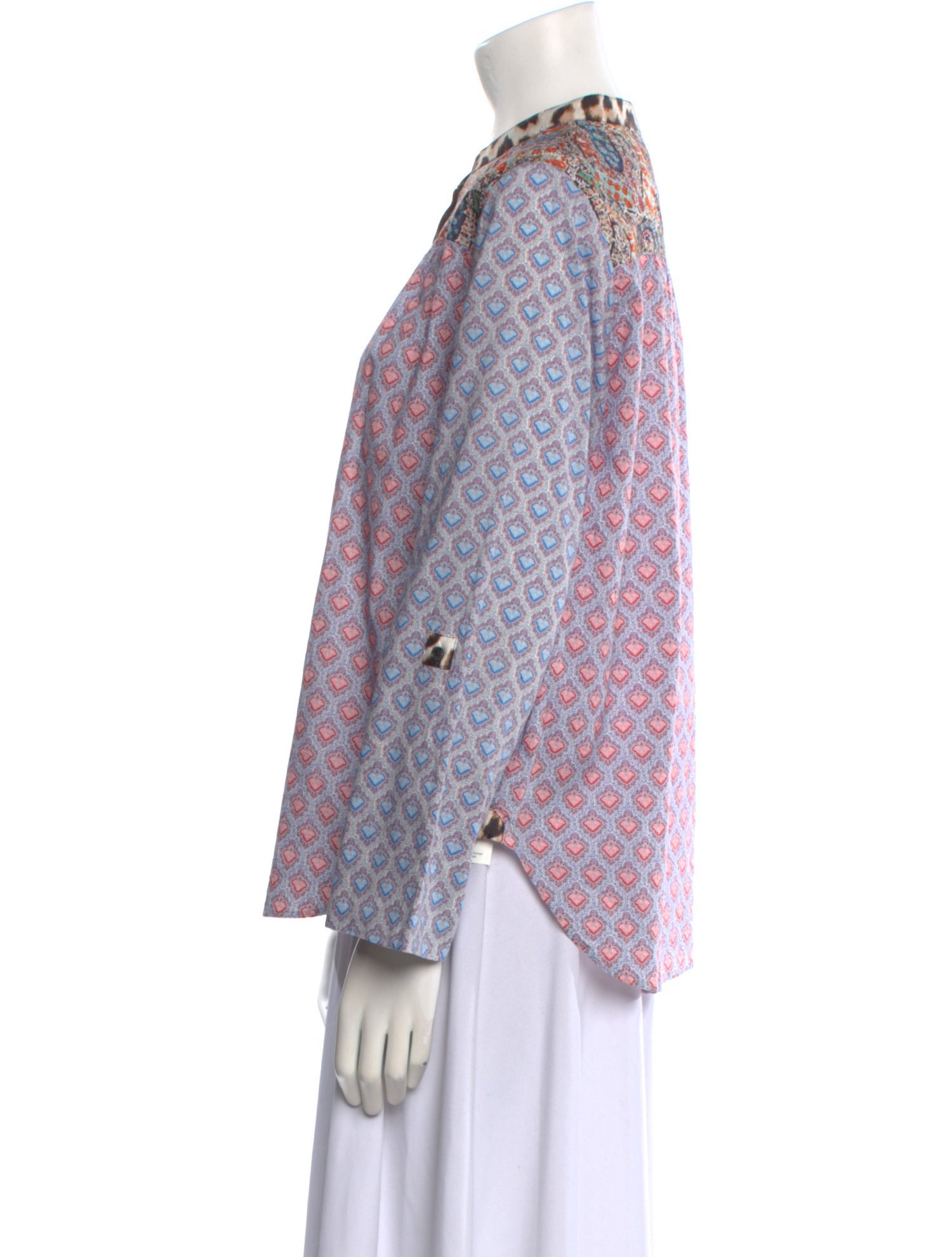 La Prestic Ouiston Printed Mock Neck Button-Up Top